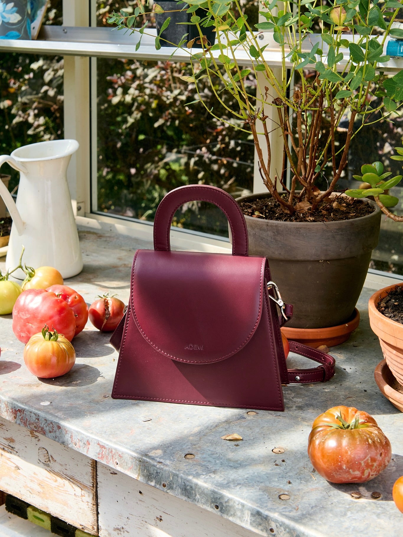 Leather handle bag - red wine