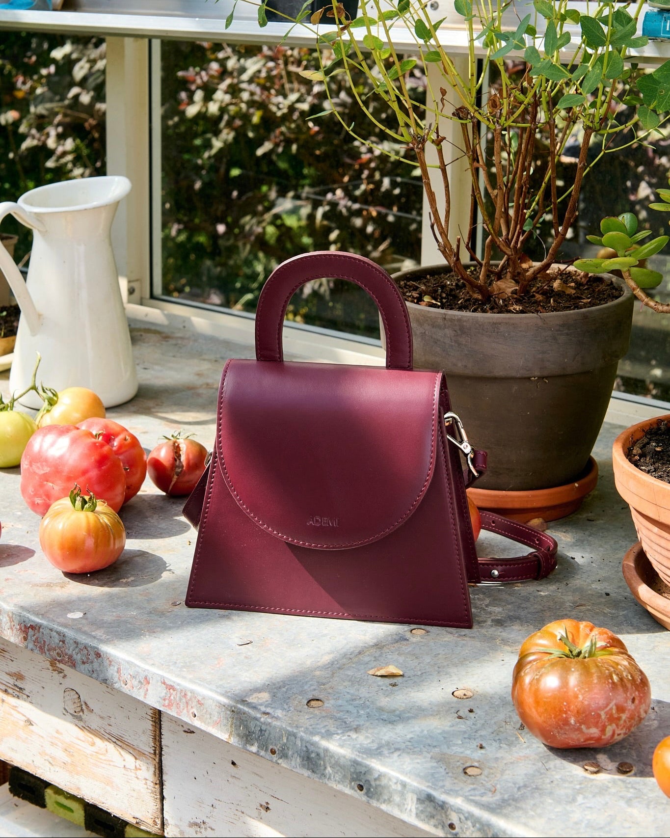 Leather handle bag - red wine