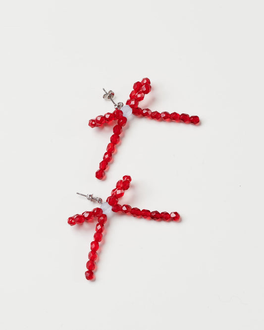Bow earrings - medium red + blue detail