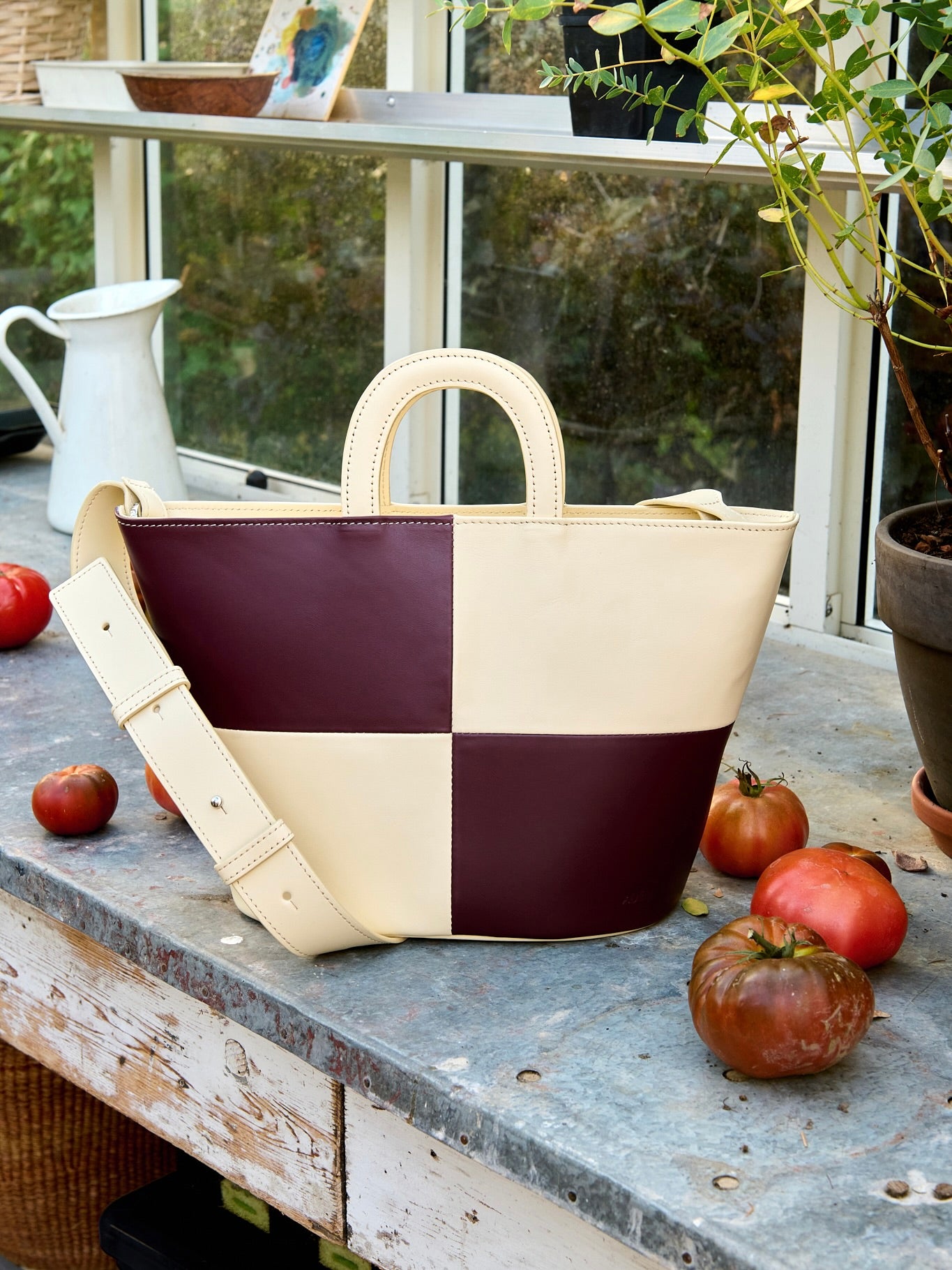 Checked basket bag