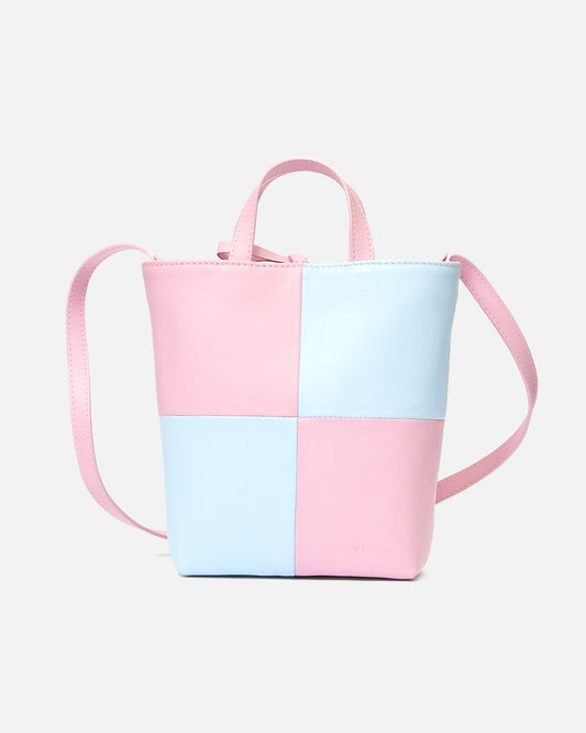 Mini Tennis tote - checked - checked baby blue + mauve