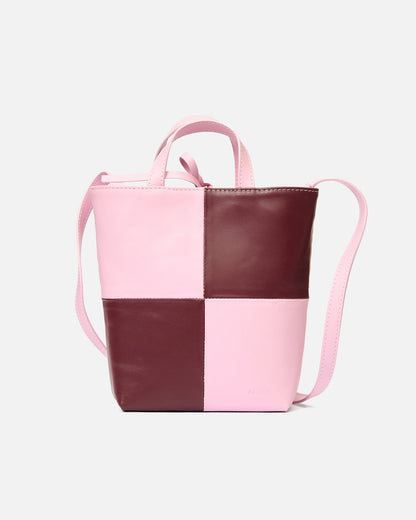 Mini Tennis tote - checked - checked wine + mauve