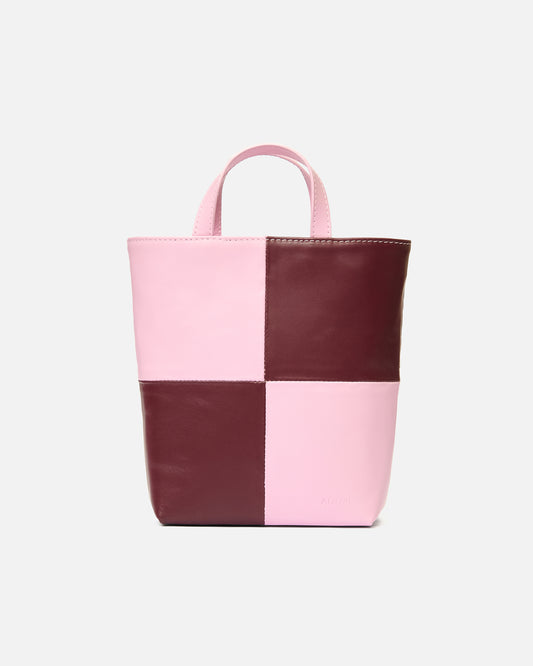 Mini Tennis tote - checked - checked wine + mauve